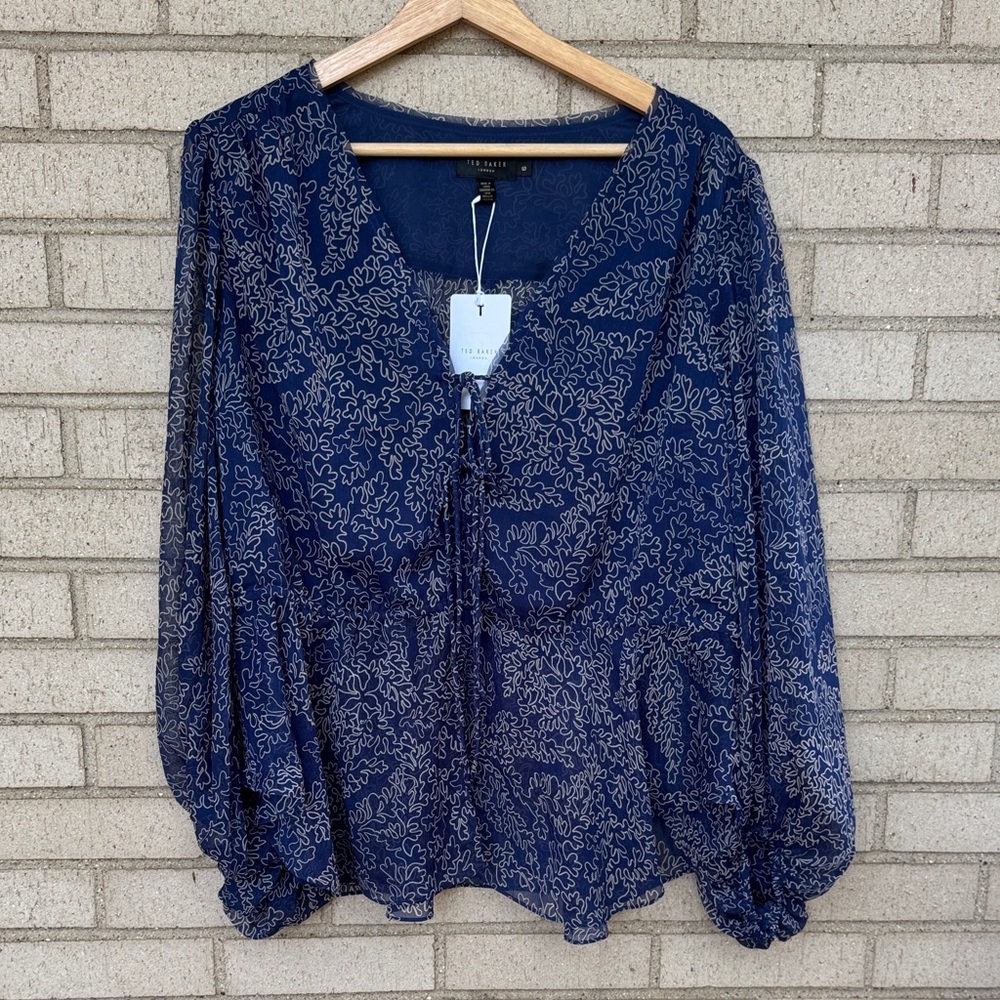 NWT Ted Baker Women’s Sheer Tie-Front Blouse | Mildred Sz 14 Size